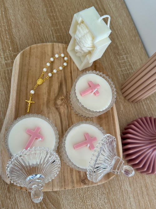 Candle with pink cross