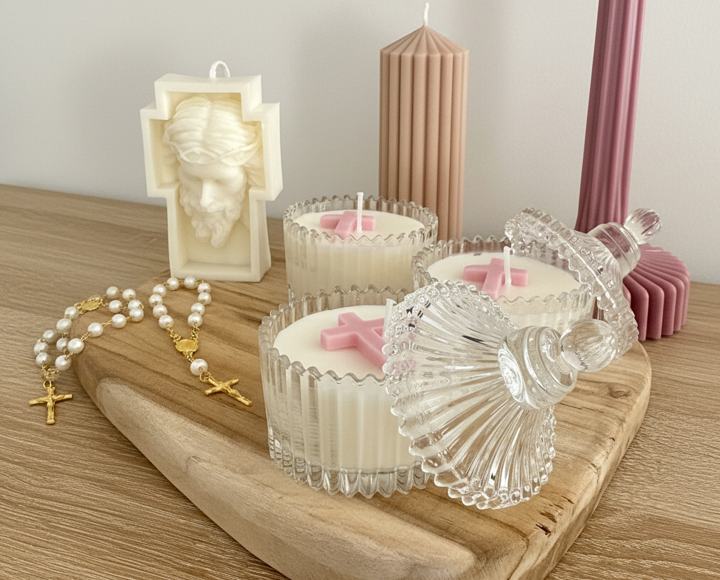 Candle with pink cross