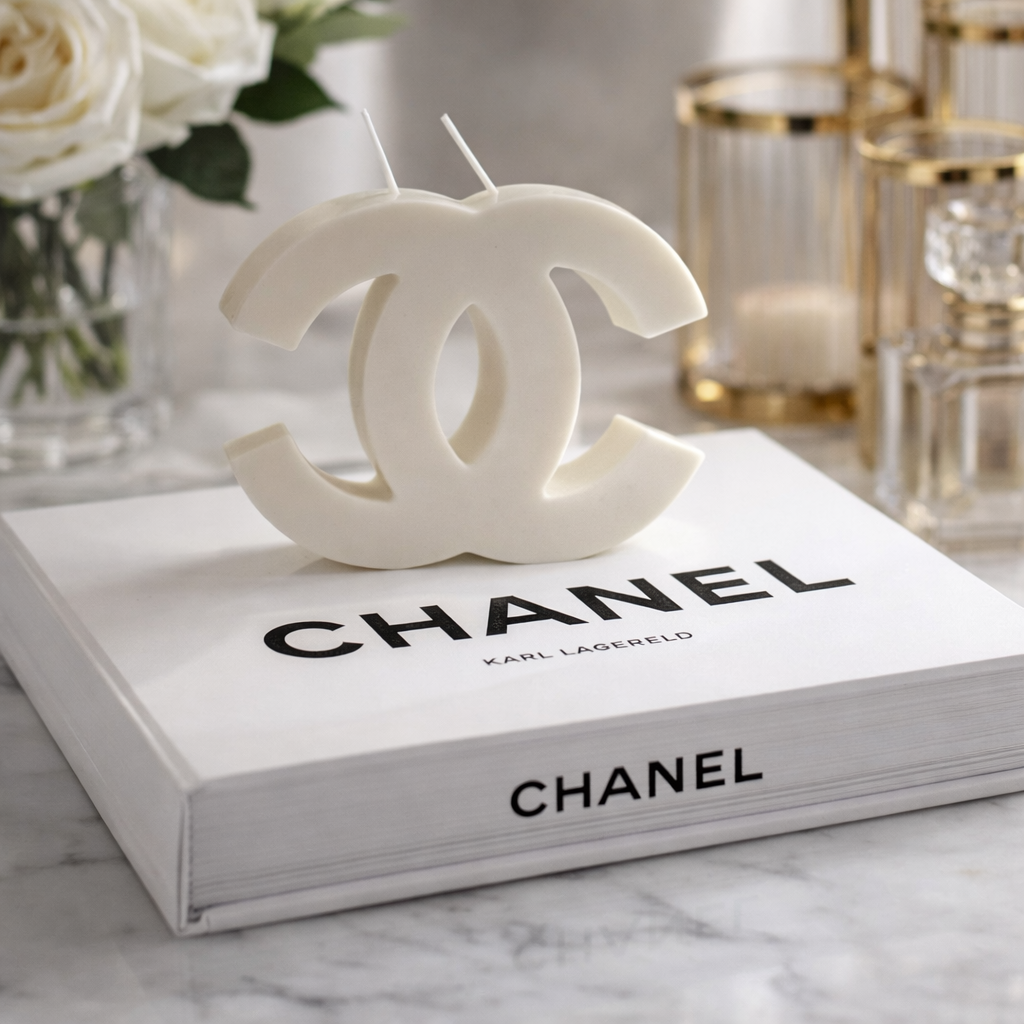 Chanel-style decorative candle