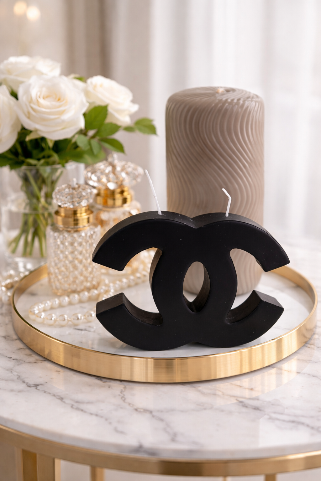 Chanel-style decorative candle